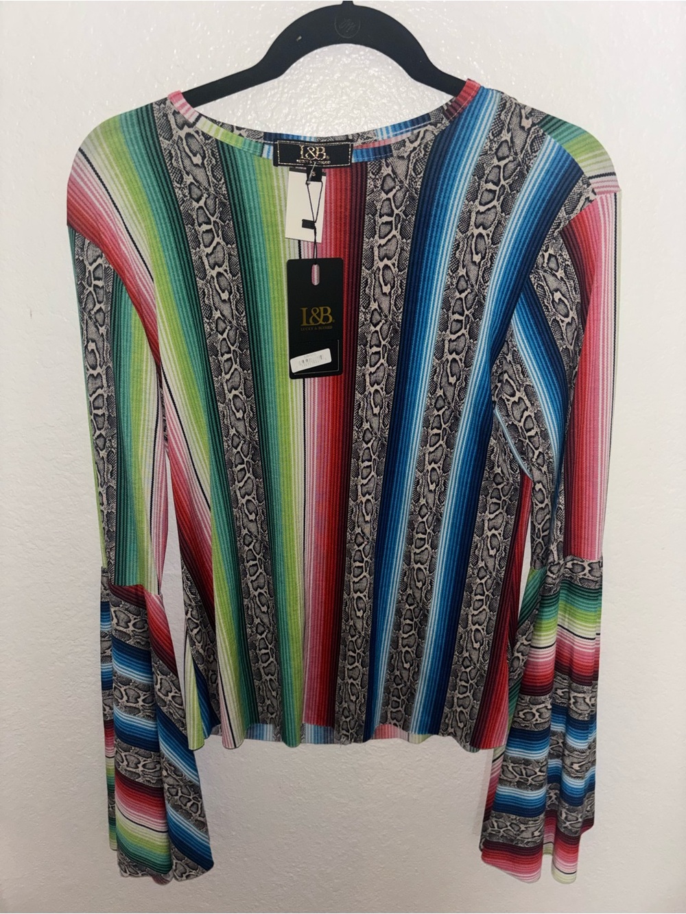 NWT L&B Multicolor Striped and Snakeskin Long Sleeve Top
